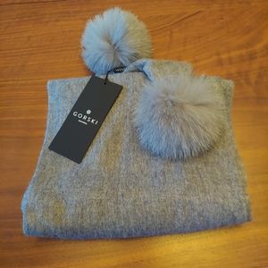 Wool scarf real fox pompom